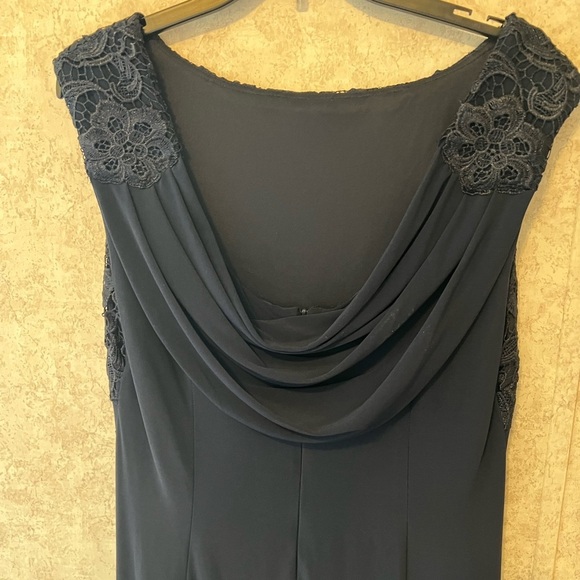 Alex Evenings Navy Lace Swooped Back Floor Length Dress, Size 16 - Picture 4 of 5